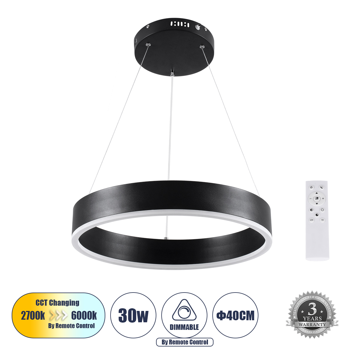 61173 GloboStar® VENOM 61173 Κρεμαστό Φωτιστικό Δαχτυλίδι-Κύκλος LED CCT 30W 3513lm 120° AC 220-240V – Εναλλαγή Φωτισμού μέσω Τηλεχειριστηρίου All In One Ψυχρό 6000K+Φυσικό 4500K+Θερμό 2700K Dimmable Φ40cm – Μαύρο – 3 Years Warranty 61173 GloboStar® VENOM 61173 Κρεμαστό Φωτιστικό Δαχτυλίδι-Κύκλος LED CCT 30W 3513lm 120° AC 220-240V – Εναλλαγή Φωτισμού μέσω Τηλεχειριστηρίου All In One Ψυχρό 6000K+Φυσικό 4500K+Θερμό 2700K Dimmable Φ40cm – Μαύρο – 3 Years Warranty