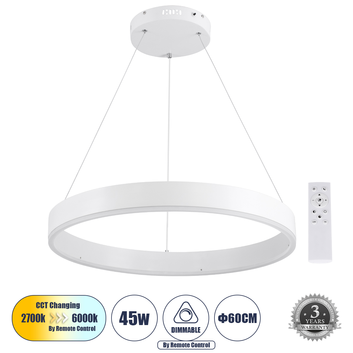 61177 GloboStar® GLOBOSTAR® VENOM 61177 Μοντέρνο Κρεμαστό Φωτιστικό Οροφής LED 45W 5269lm 120° AC 220-240V IP20 Ρυθμιζόμενο Λευκό CCT με Χειριστήριο από 2700K έως 6000K Dimmable – Lumileds SMD Chip – Λευκό Ματ – Μ60 x Π60 x Υ6.5cm – 3 Χρόνια Εγγύηση 61177 GloboStar® GLOBOSTAR® VENOM 61177 Μοντέρνο Κρεμαστό Φωτιστικό Οροφής LED 45W 5269lm 120° AC 220-240V IP20 Ρυθμιζόμενο Λευκό CCT με Χειριστήριο από 2700K έως 6000K Dimmable – Lumileds SMD Chip – Λευκό Ματ – Μ60 x Π60 x Υ6.5cm – 3 Χρόνια Εγγύηση