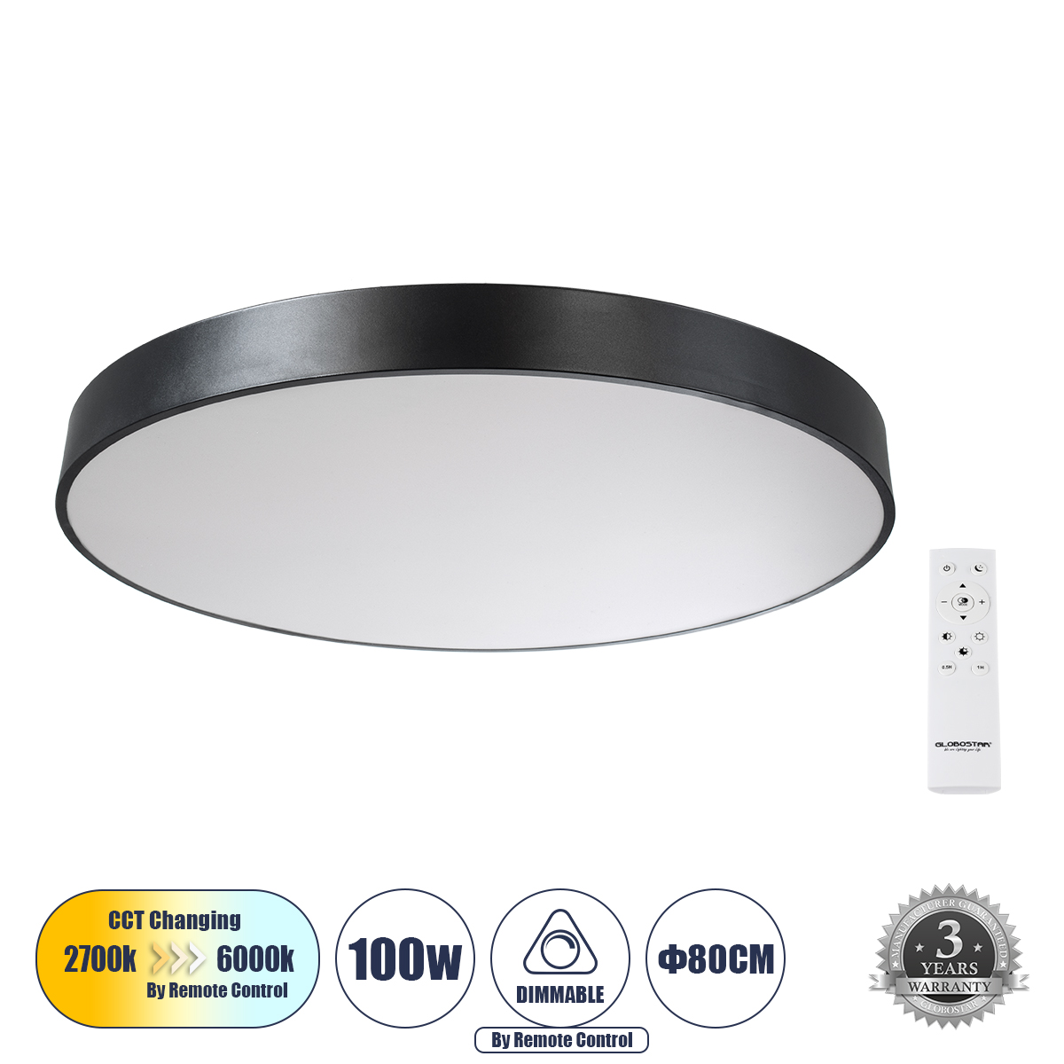 61204-1 GloboStar® BURTON 61204-S Πλαφονιέρα Οροφής LED CCT 100W 11020lm 120° AC 220-240V – Εναλλαγή Φωτισμού μέσω Τηλεχειριστηρίου All In One Ψυχρό 6000k+Φυσικό 4500k+Θερμό 2700k Dimmable Φ80cm – Μαύρο – 3 Years Warranty 61204-1 GloboStar® BURTON 61204-S Πλαφονιέρα Οροφής LED CCT 100W 11020lm 120° AC 220-240V – Εναλλαγή Φωτισμού μέσω Τηλεχειριστηρίου All In One Ψυχρό 6000k+Φυσικό 4500k+Θερμό 2700k Dimmable Φ80cm – Μαύρο – 3 Years Warranty
