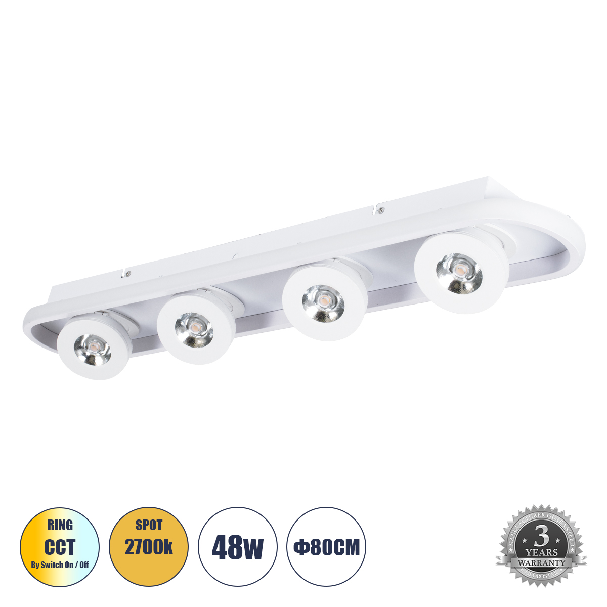61215 GloboStar® NESPO 61215 Φωτιστικό Οροφής Linear Design LED CCT με Κινούμενα Σποτ LED Spot Downlight 48W 5376lm 360° & 45° AC 220-240V – Εναλλαγή Φωτισμού μέσω Διακόπτη On/Off All In One Ψυχρό 6000k+Φυσικό 4500k+Θερμό 2700k Μ80 x Π13 x Υ6.5cm – Λευκό 61215 GloboStar® NESPO 61215 Φωτιστικό Οροφής Linear Design LED CCT με Κινούμενα Σποτ LED Spot Downlight 48W 5376lm 360° & 45° AC 220-240V – Εναλλαγή Φωτισμού μέσω Διακόπτη On/Off All In One Ψυχρό 6000k+Φυσικό 4500k+Θερμό 2700k Μ80 x Π13 x Υ6.5cm – Λευκό