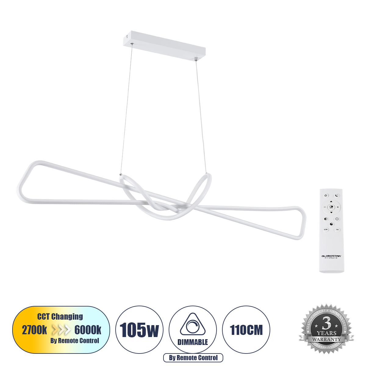 61280 GloboStar® DOLORES 61280 Κρεμαστό Φωτιστικό Οροφής Design LED CCT 105W 11760lm 300° AC 220-240V – Εναλλαγή Φωτισμού μέσω Τηλεχειριστηρίου All In One Ψυχρό 6000k+Φυσικό 4500k+Θερμό 2700k Dimmable Μ110 x Π17 x Υ17.5cm – Λευκό – 3 Years Warranty 61280 GloboStar® DOLORES 61280 Κρεμαστό Φωτιστικό Οροφής Design LED CCT 105W 11760lm 300° AC 220-240V – Εναλλαγή Φωτισμού μέσω Τηλεχειριστηρίου All In One Ψυχρό 6000k+Φυσικό 4500k+Θερμό 2700k Dimmable Μ110 x Π17 x Υ17.5cm – Λευκό – 3 Years Warranty