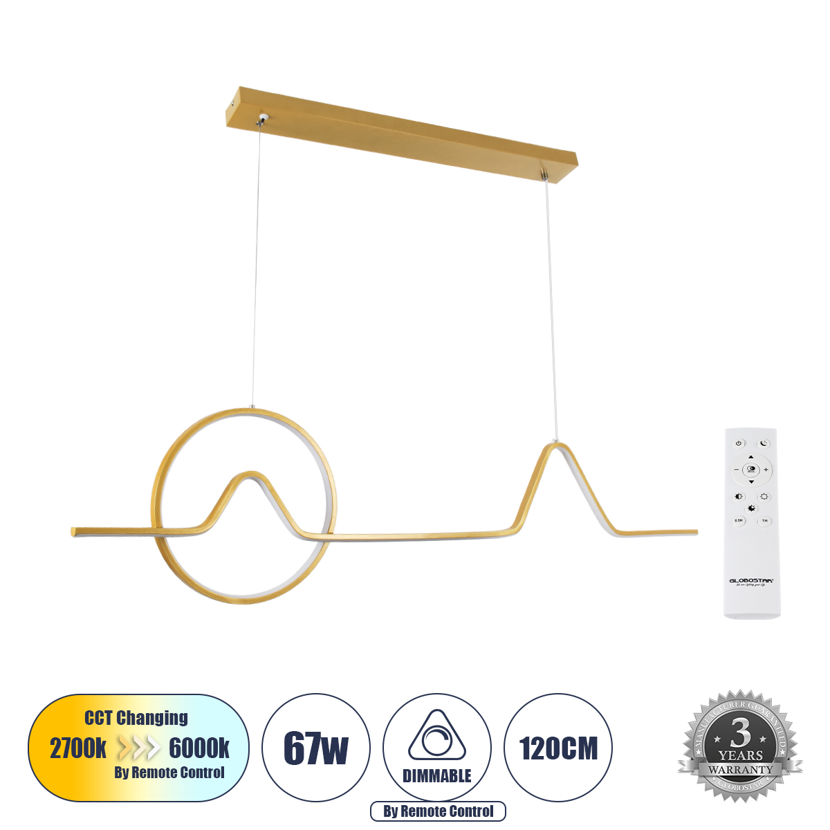 61293 GloboStar® WINDY 61293 Κρεμαστό Φωτιστικό Οροφής Design LED CCT 67W 7504lm 300° AC 220-240V – Εναλλαγή Φωτισμού μέσω Τηλεχειριστηρίου All In One Ψυχρό 6000k+Φυσικό 4500k+Θερμό 2700k Dimmable Μ120 x Π4 x Υ30cm – Χρυσό Βούρτσας – 3 Years Warranty 61293 GloboStar® WINDY 61293 Κρεμαστό Φωτιστικό Οροφής Design LED CCT 67W 7504lm 300° AC 220-240V – Εναλλαγή Φωτισμού μέσω Τηλεχειριστηρίου All In One Ψυχρό 6000k+Φυσικό 4500k+Θερμό 2700k Dimmable Μ120 x Π4 x Υ30cm – Χρυσό Βούρτσας – 3 Years Warranty