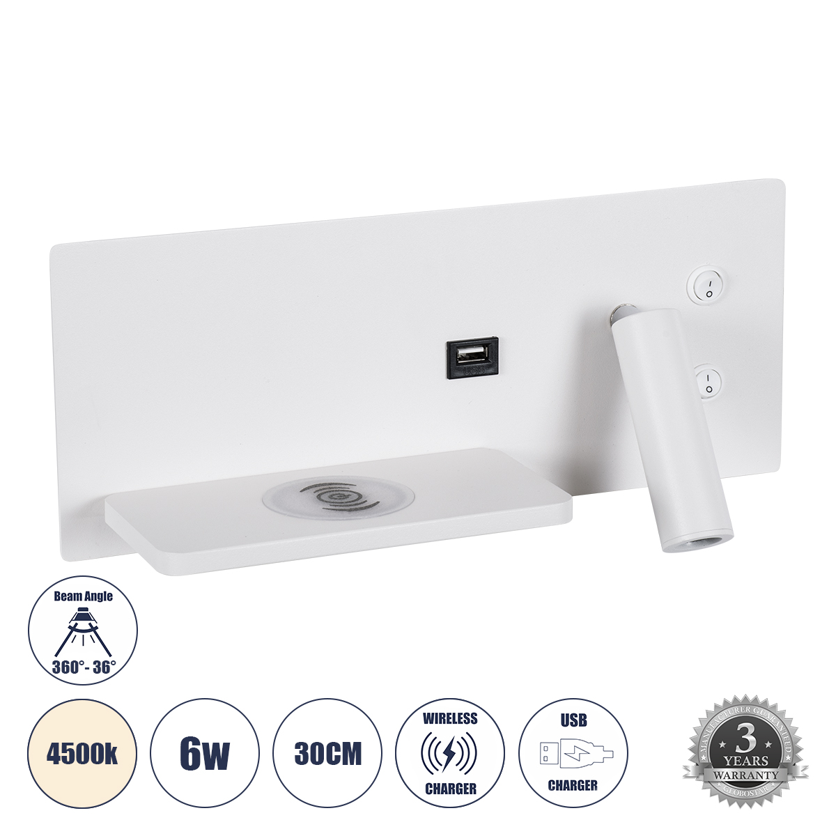 61353 GloboStar® PALADIN 61353 Μοντέρνο Φωτιστικό Τοίχου – Απλίκα Ξενοδοχείου Bed Side LED 6W 720lm 36° AC 220-240V – Reading Light & Κρυφός Φωτισμός – Φορτιστές USB 3A & Wireless 20W – Μ30 x Π11 x Υ12cm – Φυσικό Λευκό 4500K – Λευκό – Αριστερό 61353 GloboStar® PALADIN 61353 Μοντέρνο Φωτιστικό Τοίχου – Απλίκα Ξενοδοχείου Bed Side LED 6W 720lm 36° AC 220-240V – Reading Light & Κρυφός Φωτισμός – Φορτιστές USB 3A & Wireless 20W – Μ30 x Π11 x Υ12cm – Φυσικό Λευκό 4500K – Λευκό – Αριστερό