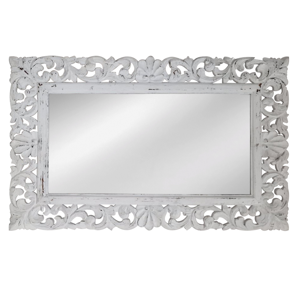 Artekko Mirroki Ξύλινος Λευκός Σκαλιστός Καθρέπτης Τοίχου (140x90)cm Artekko 667-4003