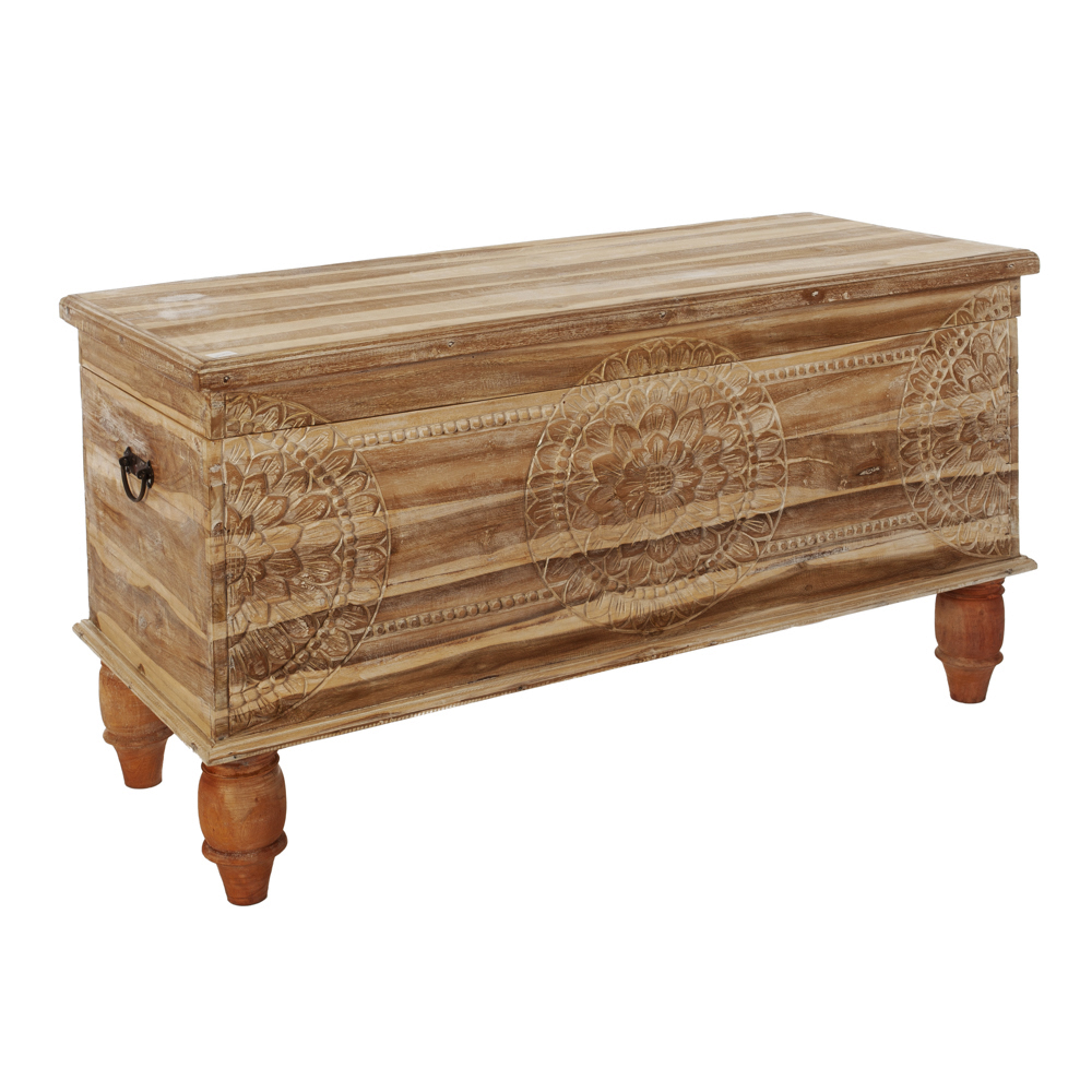 Artekko Magnus Ξύλινο Μασίφ Σκαλιστό Μπαούλο σε Φυσική Απόχρωση (120x50x64)cm Artekko 667-4012