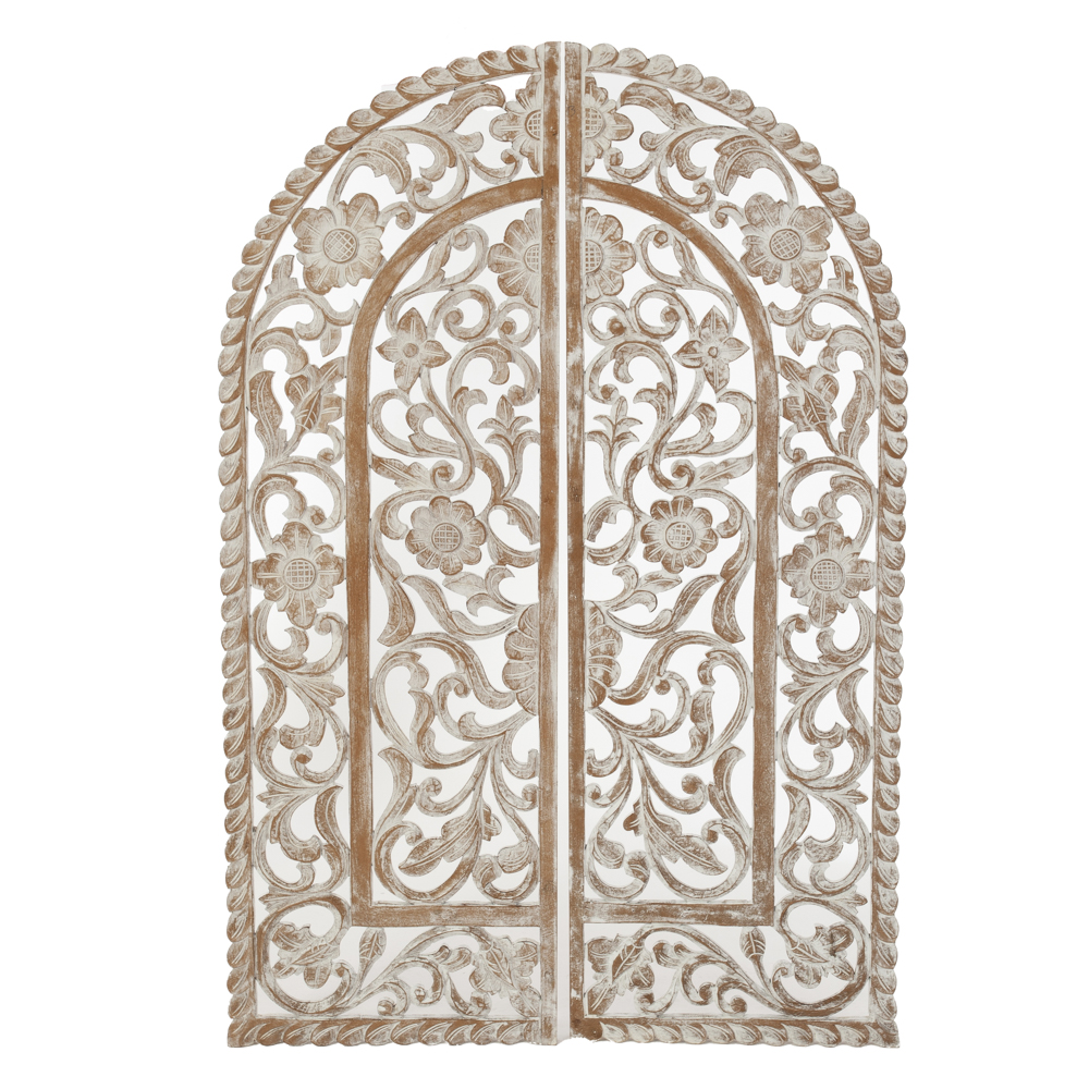 Artekko Mirroki Ξύλινο Σκαλιστό Διακοσμητικό Πάνελ Τοίχου σε Λευκή Πατίνα (120x40x4)cm 2pcs Artekko 667-4019