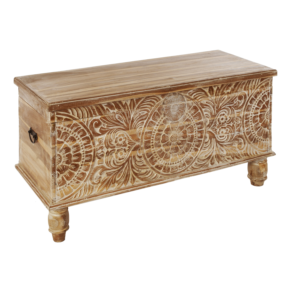 Artekko Magnus Ξύλινο Μασίφ Σκαλιστό Μπαούλο σε Φυσική Απόχρωση Ξύλου (120x50x62)cm Artekko 667-4020