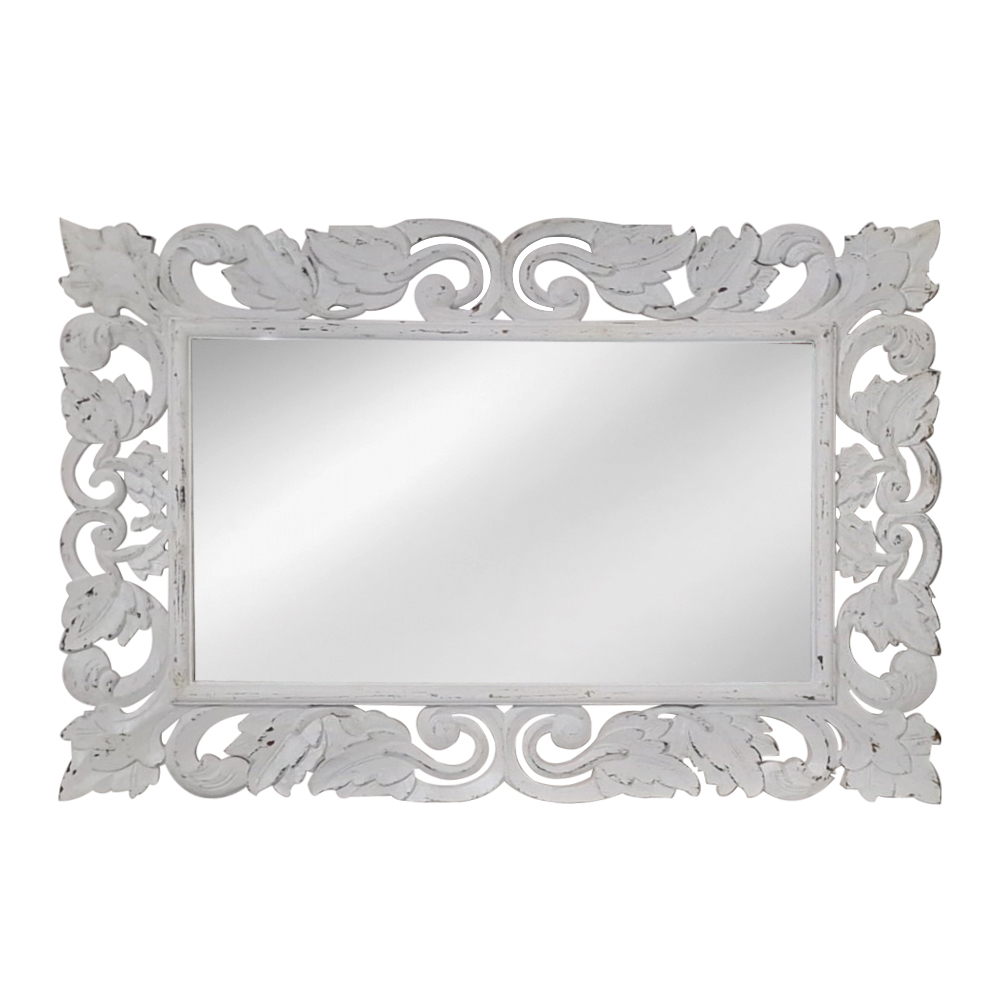 Artekko Mirroki Ξύλινος Λευκός Πατίνα Σκαλιστός Καθρέπτης Τοίχου (100x70)cm Artekko 667-4036