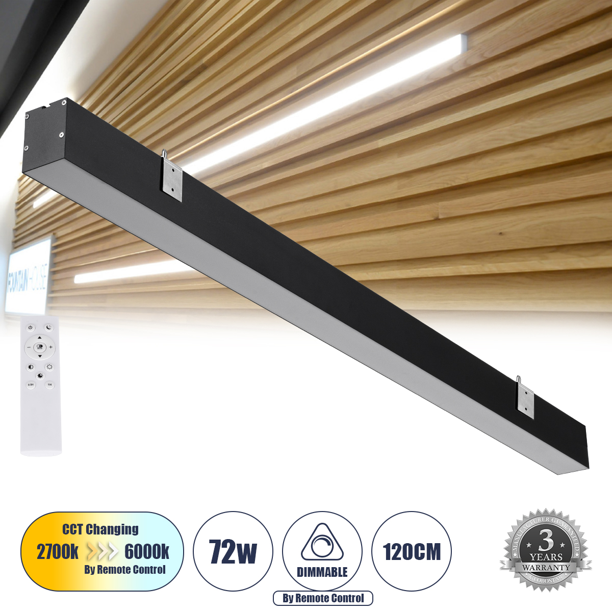 61030-2 GloboStar® ORION 61030-W Γραμμικό Φωτιστικό Τοίχου – Απλίκα Linear LED CCT 72W 8600lm 120° AC 220-240V Μ120 x Π5.5 x Υ7cm – Εναλλαγή Φωτισμού μέσω Τηλεχειριστηρίου All In One Ψυχρό 6000k+Φυσικό 4500k+Θερμό 2700k Dimmable – Μαύρο – 3 Years Warrant 61030-2 GloboStar® ORION 61030-W Γραμμικό Φωτιστικό Τοίχου – Απλίκα Linear LED CCT 72W 8600lm 120° AC 220-240V Μ120 x Π5.5 x Υ7cm – Εναλλαγή Φωτισμού μέσω Τηλεχειριστηρίου All In One Ψυχρό 6000k+Φυσικό 4500k+Θερμό 2700k Dimmable – Μαύρο – 3 Years Warrant