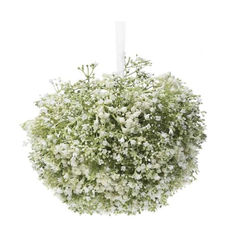 Artekko Abraunt Τεχνητή Σφαίρα Γυψοφύλλης Πλαστική Πράσινη με Λευκά Άνθη (20x20x20)cm Artekko 7-0124