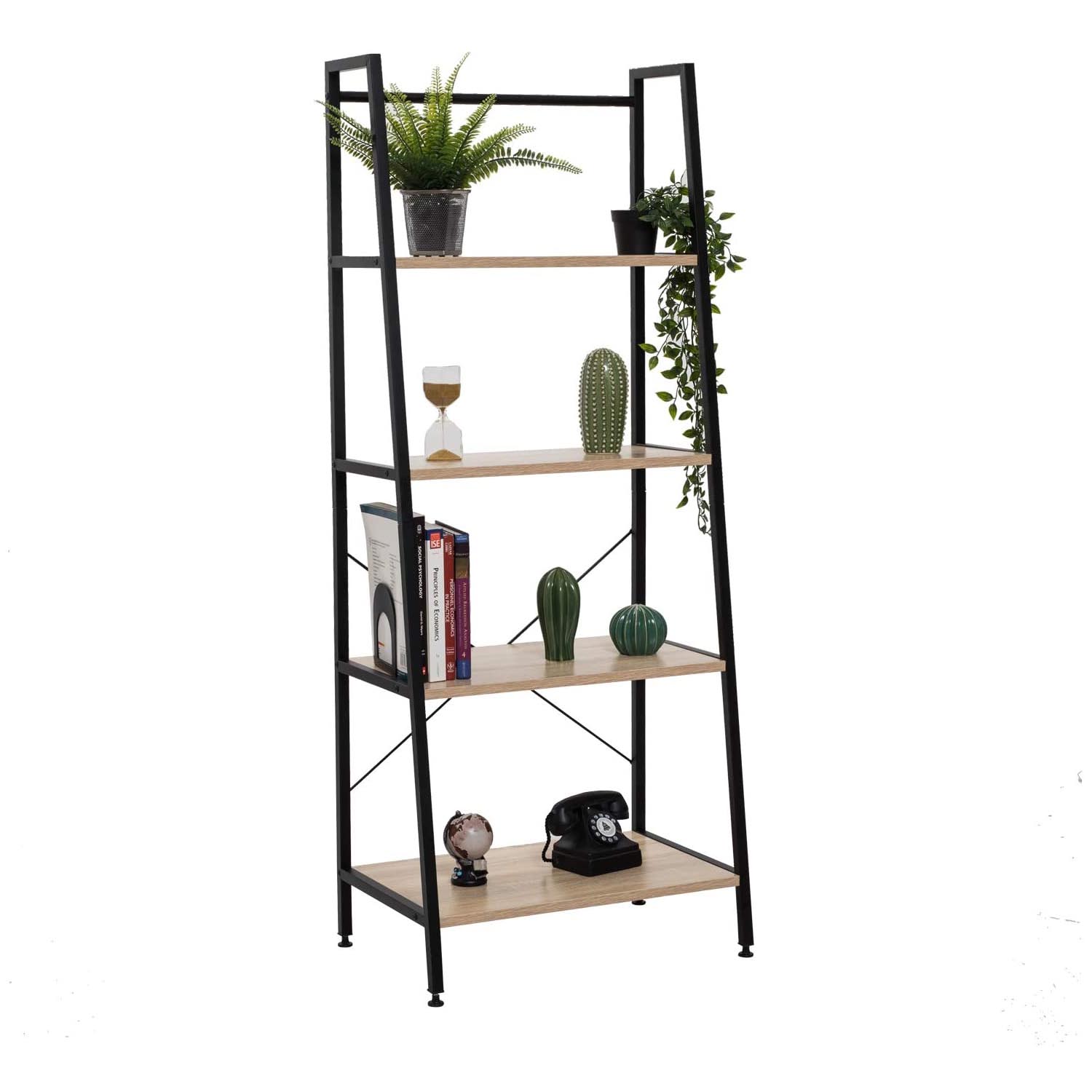 Ραφιέρα από μέταλλο/ξύλο σε μαύρο/φυσικό χρώμα 60x32x148 700-01039