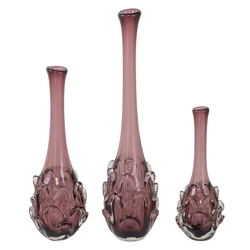 Artekko Zizi Διακοσμητικό Βάζο Γυάλινο Μωβ (14x14x52)cm Σετ/3 Artekko 70324