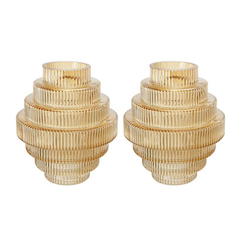 Artekko Fluted Κίτρινο Ημιδιάφανο Διακοσμητικό Βάζο με Ραβδώσεις (15x15x17)cm 2pcs Artekko 70475-LUAM-DS-SA