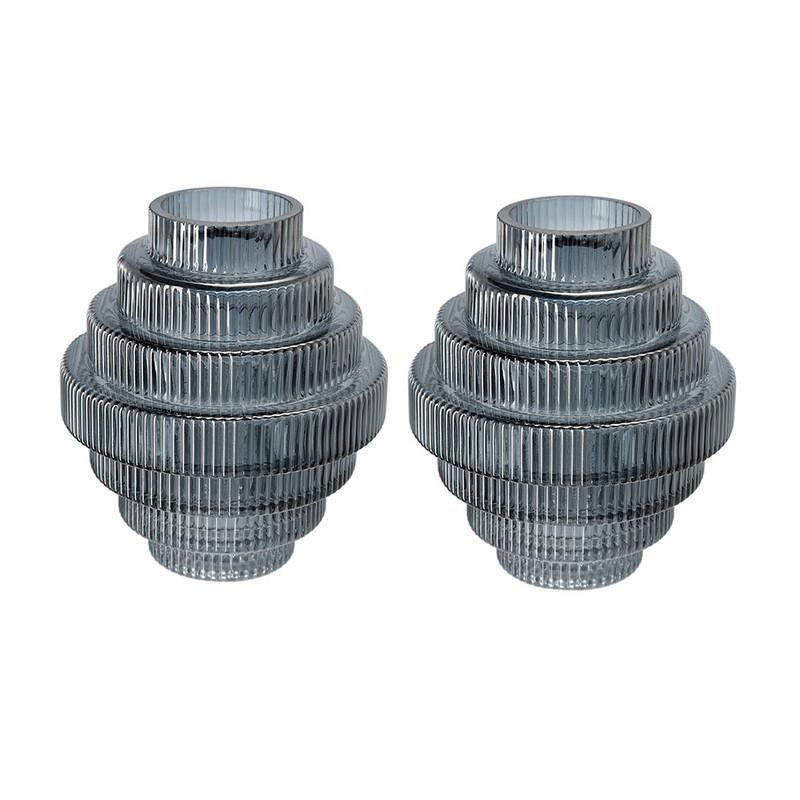 Artekko Fluted Μπλε Ημιδιάφανο Διακοσμητικό Βάζο με Ραβδώσεις (15x15x17)cm 2pcs Artekko 70475-LUSM-DS-SA