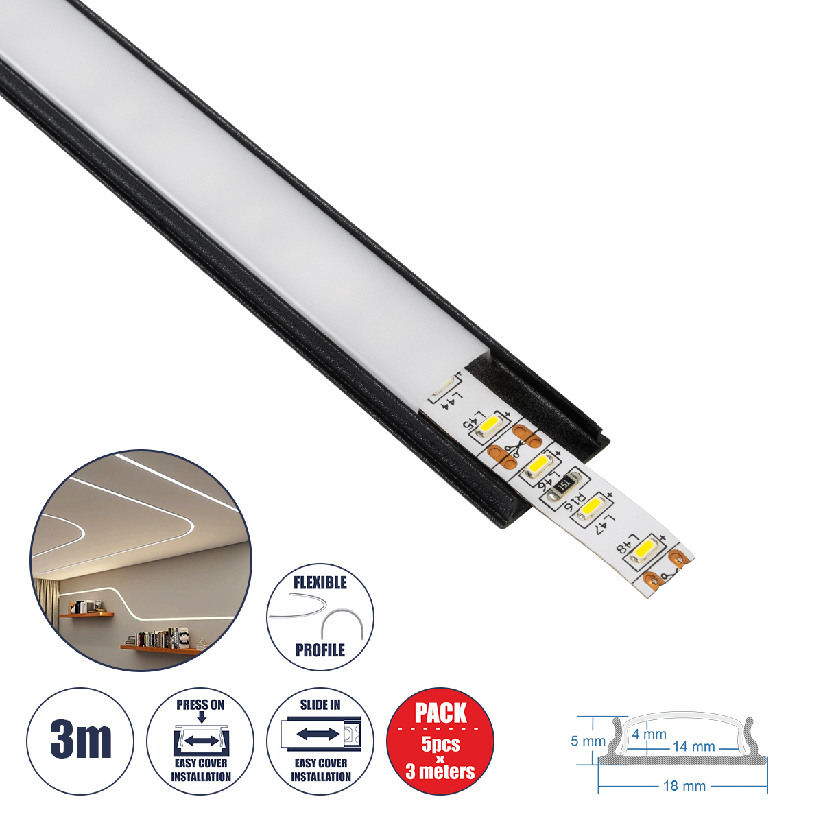 70804-3M GloboStar® CURVED-PROFILE 70804-3M Προφίλ Αλουμινίου – Βάση & Ψύκτρα Ταινίας LED με Λευκό Γαλακτερό Κάλυμμα – Επιφανειακή Χρήση – Εύκαμπτο με Δυνατότητα Κυρτής Τοποθέτησης – Πατητό Κάλυμμα – Μαύρο – 3 Μέτρα – Πακέτο 5 Τεμαχίων – Μ300 x Π1.8 x Υ0 70804-3M GloboStar® CURVED-PROFILE 70804-3M Προφίλ Αλουμινίου – Βάση & Ψύκτρα Ταινίας LED με Λευκό Γαλακτερό Κάλυμμα – Επιφανειακή Χρήση – Εύκαμπτο με Δυνατότητα Κυρτής Τοποθέτησης – Πατητό Κάλυμμα – Μαύρο – 3 Μέτρα – Πακέτο 5 Τεμαχίων – Μ300 x Π1.8 x Υ0