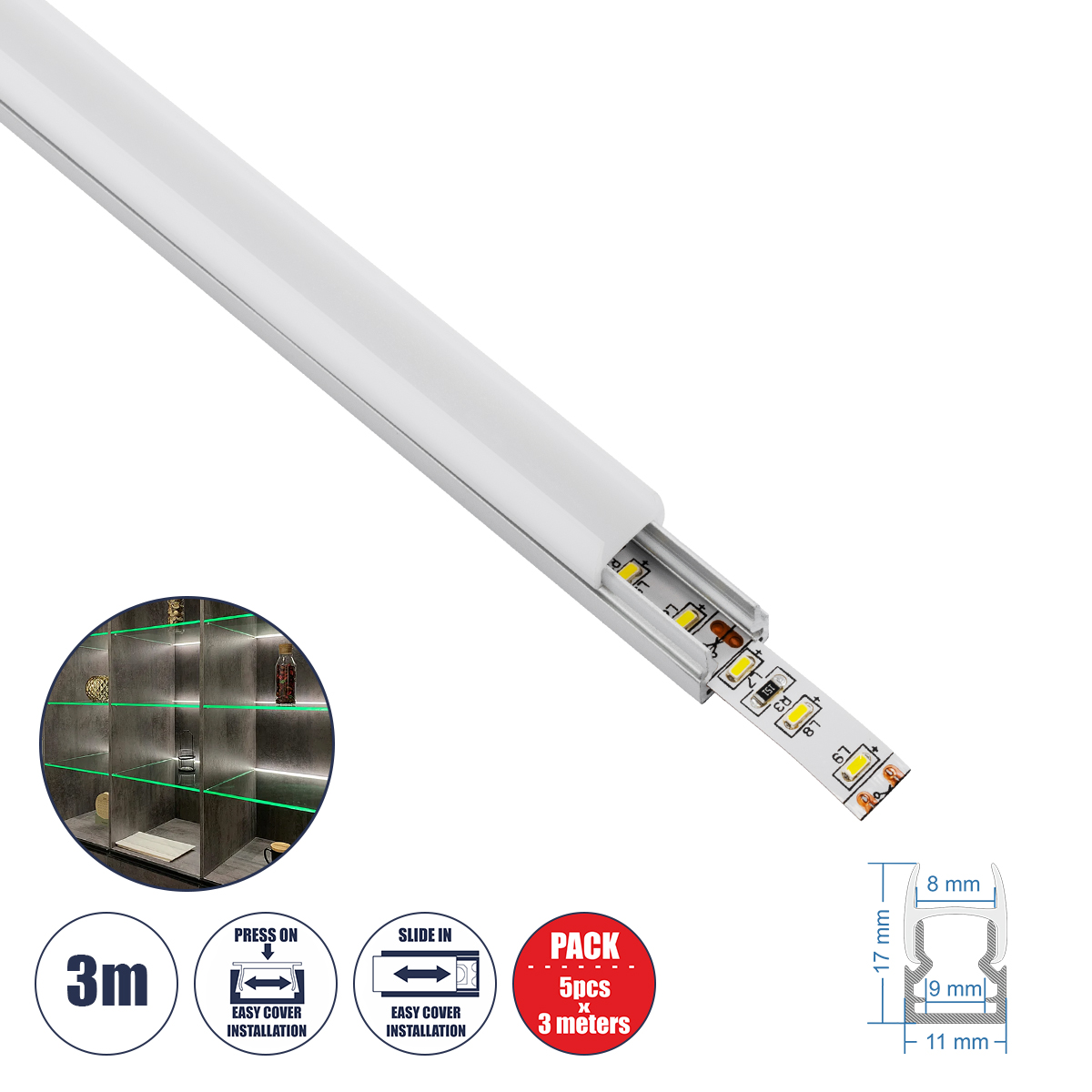 70808-3M GloboStar® GLASSBOARD-PROFILE 70808-3M Προφίλ Αλουμινίου – Βάση & Ψύκτρα Ταινίας LED με Λευκό Γαλακτερό Κάλυμμα – Χρήση για Μοριακό Φωτισμό Γυαλιού Πάχους 8mm – Πατητό Κάλυμμα – Ασημί – 3 Μέτρα – Πακέτο 5 Τεμαχίων – Μ300 x Π1.1 x Υ1.7cm 70808-3M GloboStar® GLASSBOARD-PROFILE 70808-3M Προφίλ Αλουμινίου – Βάση & Ψύκτρα Ταινίας LED με Λευκό Γαλακτερό Κάλυμμα – Χρήση για Μοριακό Φωτισμό Γυαλιού Πάχους 8mm – Πατητό Κάλυμμα – Ασημί – 3 Μέτρα – Πακέτο 5 Τεμαχίων – Μ300 x Π1.1 x Υ1.7cm
