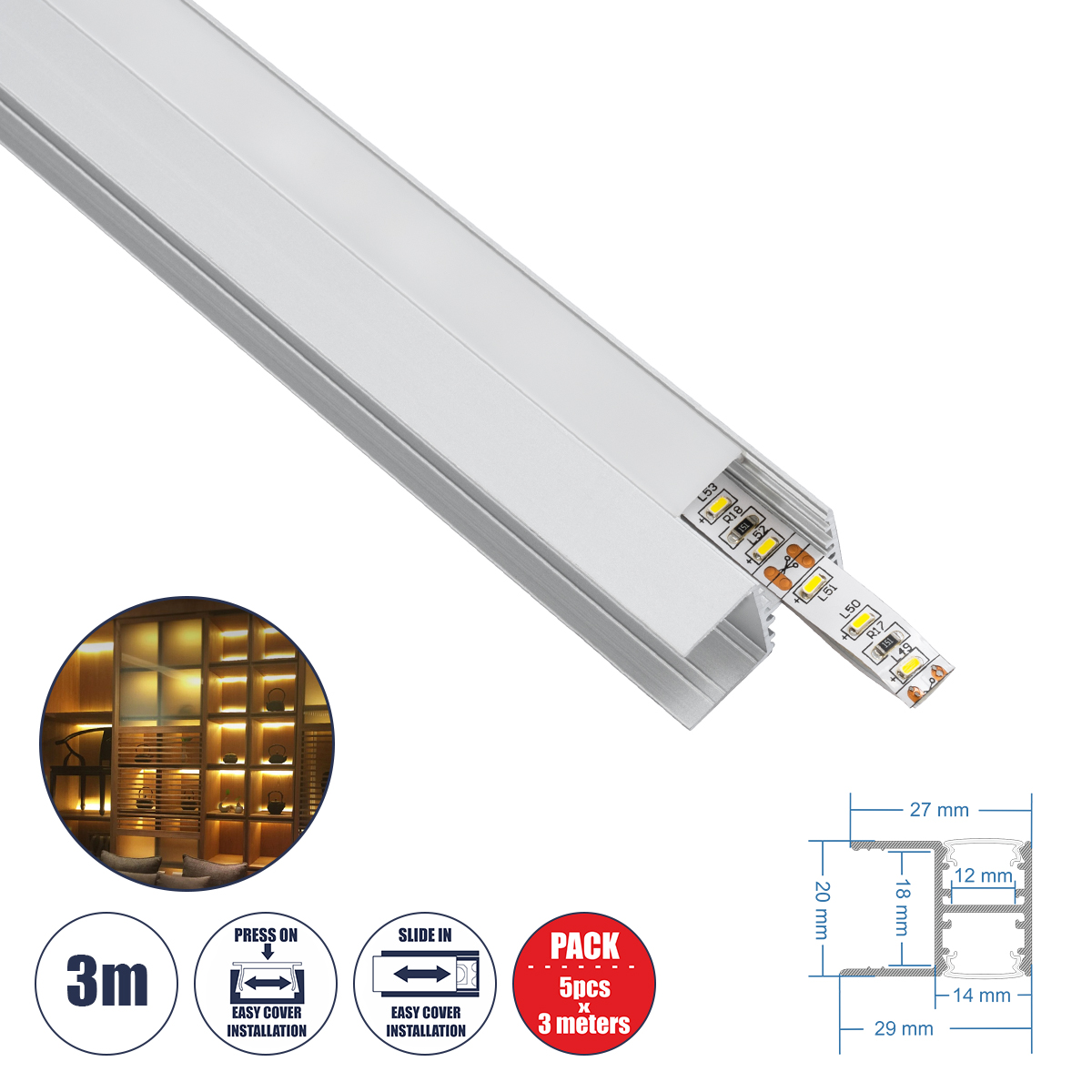 70814-3M GloboStar® BOARD-PROFILE 70814-3M Προφίλ Αλουμινίου – Βάση & Ψύκτρα Ταινίας LED με Λευκό Γαλακτερό Κάλυμμα – Χρήση για Φωτισμού Ραφιού με Τοποθέτηση σε Ξύλο Πάχους 18mm – Πατητό Κάλυμμα – Ασημί – 3 Μέτρα – Πακέτο 5 Τεμαχίων – Μ300 x Π1.5 x Υ2cm 70814-3M GloboStar® BOARD-PROFILE 70814-3M Προφίλ Αλουμινίου – Βάση & Ψύκτρα Ταινίας LED με Λευκό Γαλακτερό Κάλυμμα – Χρήση για Φωτισμού Ραφιού με Τοποθέτηση σε Ξύλο Πάχους 18mm – Πατητό Κάλυμμα – Ασημί – 3 Μέτρα – Πακέτο 5 Τεμαχίων – Μ300 x Π1.5 x Υ2cm