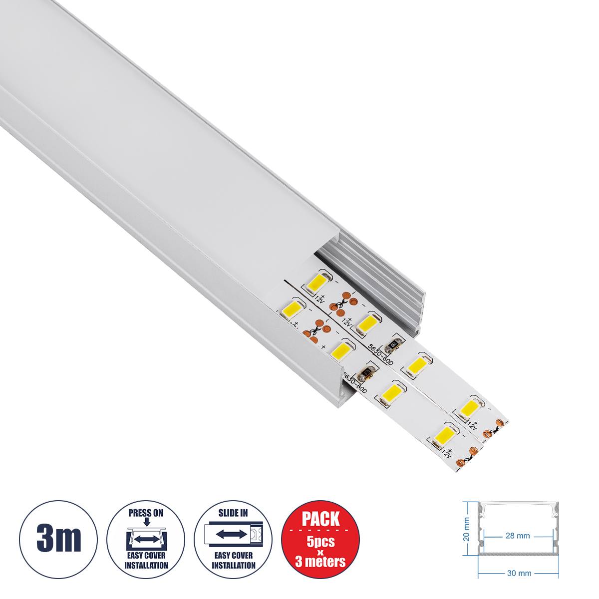 70824-3M GloboStar® SURFACE-PROFILE 70824-3M Προφίλ Αλουμινίου – Βάση & Ψύκτρα Ταινίας LED με Λευκό Γαλακτερό Κάλυμμα – Επιφανειακή Χρήση – Πατητό Κάλυμμα – Ασημί – 3 Μέτρα – Πακέτο 5 Τεμαχίων – Μ300 x Π3 x Υ2cm 70824-3M GloboStar® SURFACE-PROFILE 70824-3M Προφίλ Αλουμινίου – Βάση & Ψύκτρα Ταινίας LED με Λευκό Γαλακτερό Κάλυμμα – Επιφανειακή Χρήση – Πατητό Κάλυμμα – Ασημί – 3 Μέτρα – Πακέτο 5 Τεμαχίων – Μ300 x Π3 x Υ2cm