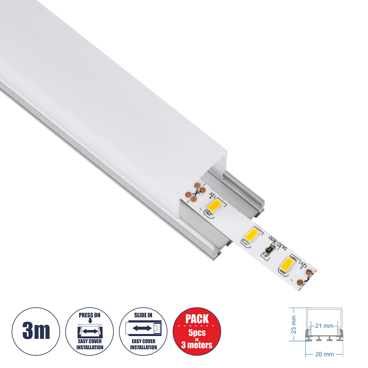 70847-3M GloboStar® SURFACEPENDANT-PROFILE 70847-3M Προφίλ Αλουμινίου – Βάση & Ψύκτρα Ταινίας LED με Λευκό Γαλακτερό Κάλυμμα – Επιφανειακή & Κρεμαστή Χρήση – Πατητό Κάλυμμα – Ασημί – 3 Μέτρα – Πακέτο 5 Τεμαχίων – Μ300 x Π2.6 x Υ2.3cm 70847-3M GloboStar® SURFACEPENDANT-PROFILE 70847-3M Προφίλ Αλουμινίου – Βάση & Ψύκτρα Ταινίας LED με Λευκό Γαλακτερό Κάλυμμα – Επιφανειακή & Κρεμαστή Χρήση – Πατητό Κάλυμμα – Ασημί – 3 Μέτρα – Πακέτο 5 Τεμαχίων – Μ300 x Π2.6 x Υ2.3cm