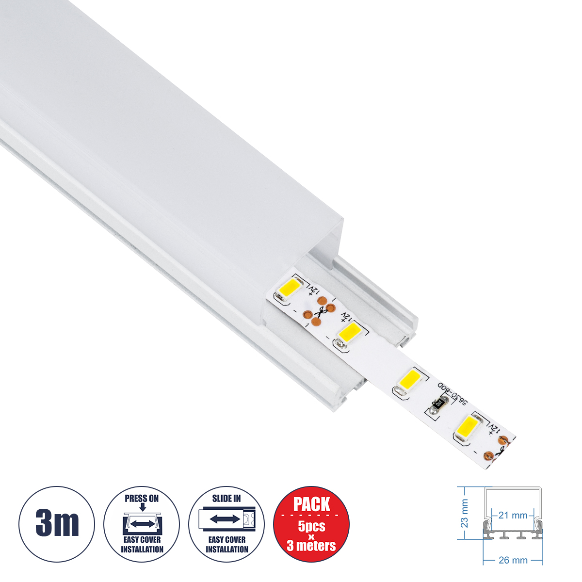 70848-3M GloboStar® SURFACEPENDANT-PROFILE 70848-3M Προφίλ Αλουμινίου – Βάση & Ψύκτρα Ταινίας LED με Λευκό Γαλακτερό Κάλυμμα – Επιφανειακή & Κρεμαστή Χρήση – Πατητό Κάλυμμα – Λευκό – 3 Μέτρα – Πακέτο 5 Τεμαχίων – Μ300 x Π2.6 x Υ2.3cm 70848-3M GloboStar® SURFACEPENDANT-PROFILE 70848-3M Προφίλ Αλουμινίου – Βάση & Ψύκτρα Ταινίας LED με Λευκό Γαλακτερό Κάλυμμα – Επιφανειακή & Κρεμαστή Χρήση – Πατητό Κάλυμμα – Λευκό – 3 Μέτρα – Πακέτο 5 Τεμαχίων – Μ300 x Π2.6 x Υ2.3cm