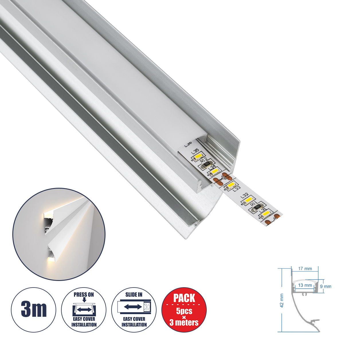 70857-3M GloboStar® SURFACE-PROFILE 70857-3M Προφίλ Αλουμινίου – Βάση & Ψύκτρα Ταινίας LED με Λευκό Γαλακτερό Κάλυμμα – Επιφανειακή Χρήση Δημιουργίας Κρυφού Φωτισμού – Πατητό Κάλυμμα – Ασημί – 3 Μέτρα – Πακέτο 5 Τεμαχίων – Μ300 x Π1.7 x Υ4.2cm 70857-3M GloboStar® SURFACE-PROFILE 70857-3M Προφίλ Αλουμινίου – Βάση & Ψύκτρα Ταινίας LED με Λευκό Γαλακτερό Κάλυμμα – Επιφανειακή Χρήση Δημιουργίας Κρυφού Φωτισμού – Πατητό Κάλυμμα – Ασημί – 3 Μέτρα – Πακέτο 5 Τεμαχίων – Μ300 x Π1.7 x Υ4.2cm