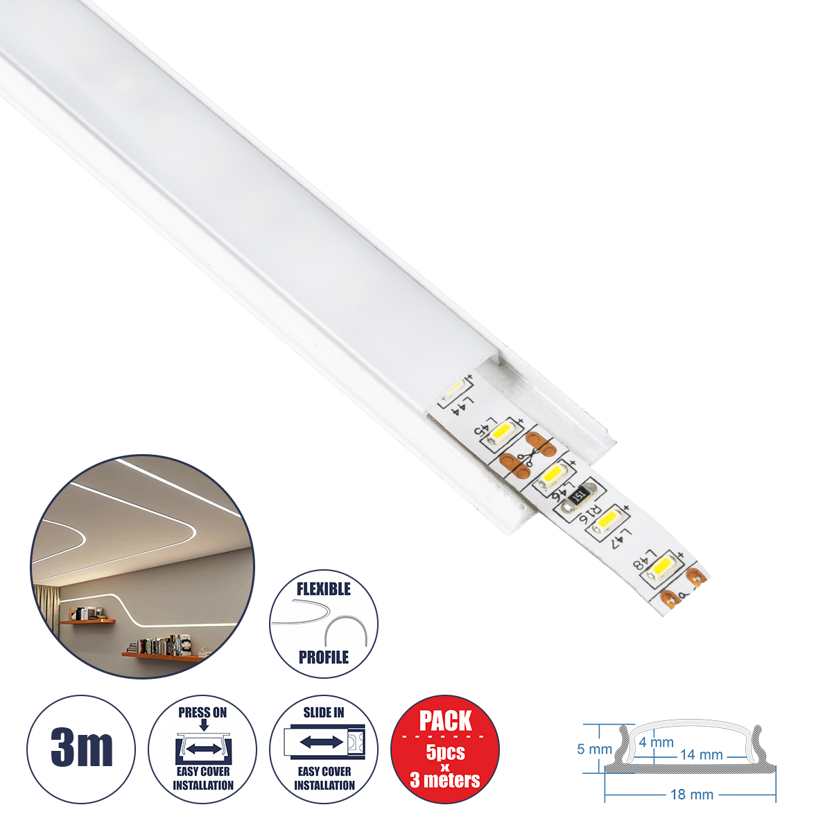 70863-3M GloboStar® CURVED-PROFILE 70863-3M Προφίλ Αλουμινίου – Βάση & Ψύκτρα Ταινίας LED με Λευκό Γαλακτερό Κάλυμμα – Επιφανειακή Χρήση – Εύκαμπτο με Δυνατότητα Κυρτής Τοποθέτησης – Πατητό Κάλυμμα – Λευκό – 3 Μέτρα – Πακέτο 5 Τεμαχίων – Μ300 x Π1.8 x Υ0 70863-3M GloboStar® CURVED-PROFILE 70863-3M Προφίλ Αλουμινίου – Βάση & Ψύκτρα Ταινίας LED με Λευκό Γαλακτερό Κάλυμμα – Επιφανειακή Χρήση – Εύκαμπτο με Δυνατότητα Κυρτής Τοποθέτησης – Πατητό Κάλυμμα – Λευκό – 3 Μέτρα – Πακέτο 5 Τεμαχίων – Μ300 x Π1.8 x Υ0