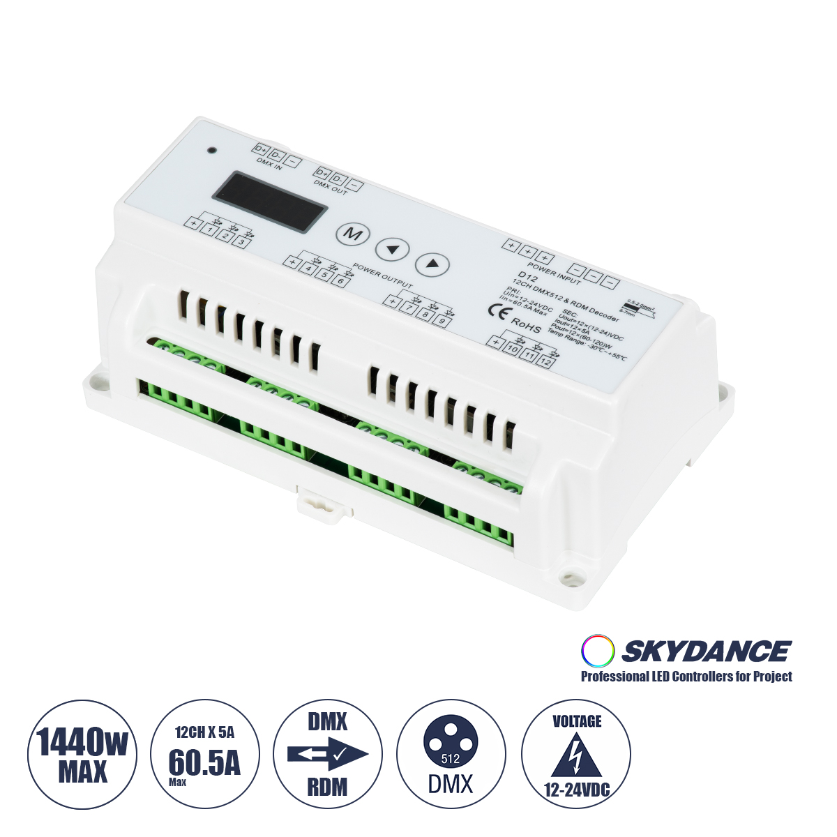 71449 GloboStar® 71449 D12 SKYDANCE DC DMX & RDM Dimmer Din Rail Ράγας High Speed Controller / Decoder / Master 12 Καναλιών DC 12-24V 12 x 5A 120W – Max 60.5A 1440W – IP20 Μ15.5 x Π9 x Υ6cm – 5 Years Warranty 71449 GloboStar® 71449 D12 SKYDANCE DC DMX & RDM Dimmer Din Rail Ράγας High Speed Controller / Decoder / Master 12 Καναλιών DC 12-24V 12 x 5A 120W – Max 60.5A 1440W – IP20 Μ15.5 x Π9 x Υ6cm – 5 Years Warranty