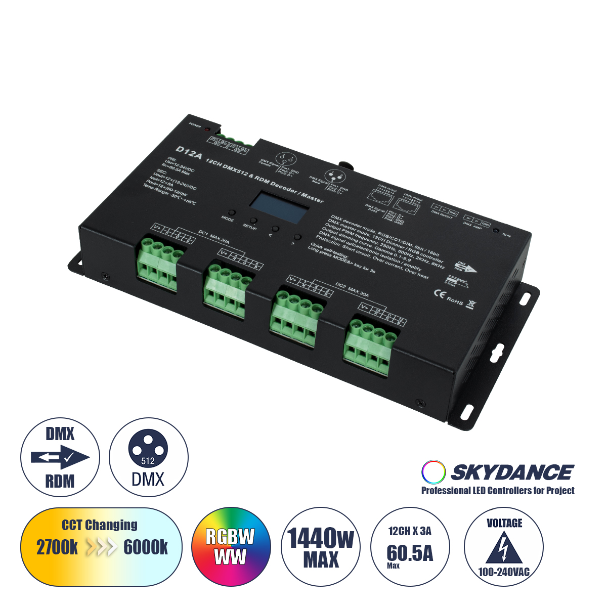 71451 GloboStar® 71451 D12A SKYDANCE DC DMX & RDM Dimmer High Speed Controller / Decoder / Master 12 Καναλιών DC 12-24V 12 x 5A 120W – Max 60.5A 1440W – IP20 Μ25 x Π11.5 x Υ4cm – 5 Years Warranty 71451 GloboStar® 71451 D12A SKYDANCE DC DMX & RDM Dimmer High Speed Controller / Decoder / Master 12 Καναλιών DC 12-24V 12 x 5A 120W – Max 60.5A 1440W – IP20 Μ25 x Π11.5 x Υ4cm – 5 Years Warranty