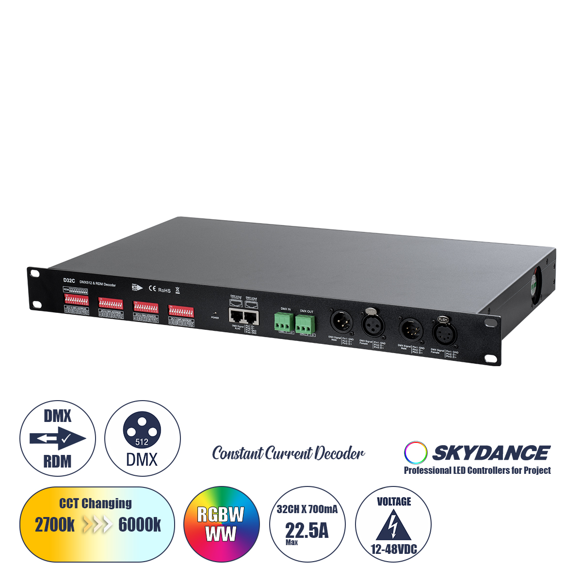 71570 GloboStar® 71570 D32C SKYDANCE DC DMX & RDM Dimmer High Speed Controller / Constant Current Decoder 32 Καναλιών DC 12-48V 32 x 700mA 34W – Max 22.5A 1075W – IP20 Μ48 x Π26 x Υ5cm – 5 Years Warranty 71570 GloboStar® 71570 D32C SKYDANCE DC DMX & RDM Dimmer High Speed Controller / Constant Current Decoder 32 Καναλιών DC 12-48V 32 x 700mA 34W – Max 22.5A 1075W – IP20 Μ48 x Π26 x Υ5cm – 5 Years Warranty