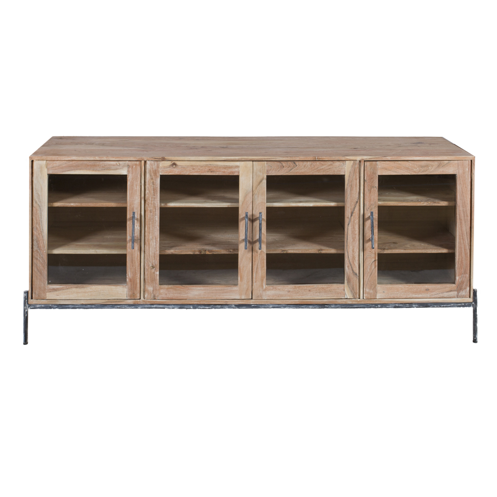 Artekko Attari Μασίφ Ξύλινος Μπουφές Βιτρίνα σε Λευκή Πατίνα (180x45x77)cm Artekko 720-1304-WHITE