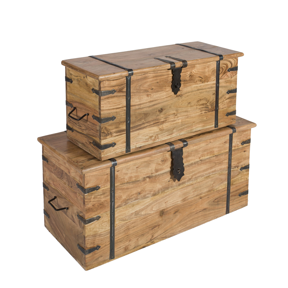 Artekko Ξύλινα Μασίφ Μπαούλα σε Μελί Απόχρωση με Μεταλλικές Λεπτομέρειες (44x101x46)cm (33x84x38)cm 2pcs Artekko 720-1309