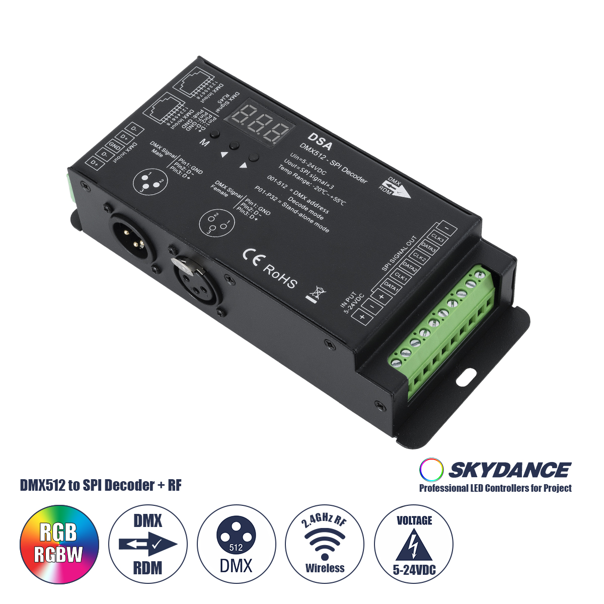 73141 GloboStar® 73141 DSA SKYDANCE DC RF 2.4Ghz DMX512 to SPI Decoder DC 5-24V – IP20 Π16.5 x Π7 x Υ3.7cm – 5 Χρόνια Εγγύηση 73141 GloboStar® 73141 DSA SKYDANCE DC RF 2.4Ghz DMX512 to SPI Decoder DC 5-24V – IP20 Π16.5 x Π7 x Υ3.7cm – 5 Χρόνια Εγγύηση