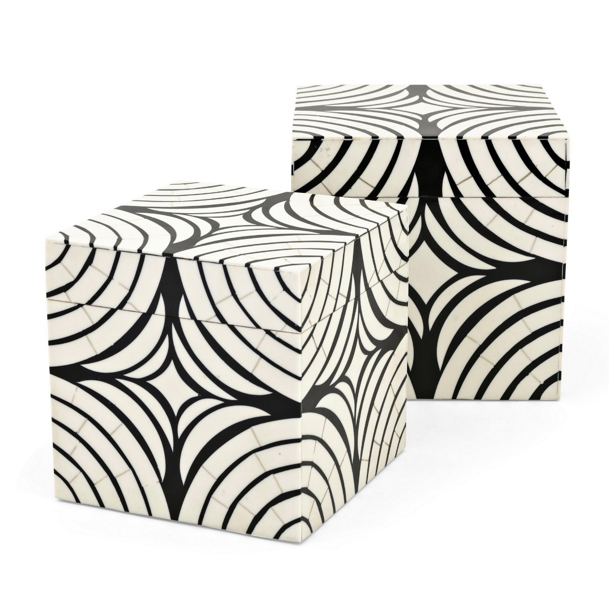 Artekko Ivory Κοσμηματοθήκη Κουτί Διακοσμητικό MDF Ρητίνη Ασπρόμαυρο (20x20x20)cm Σετ/2 Artekko 75107-2