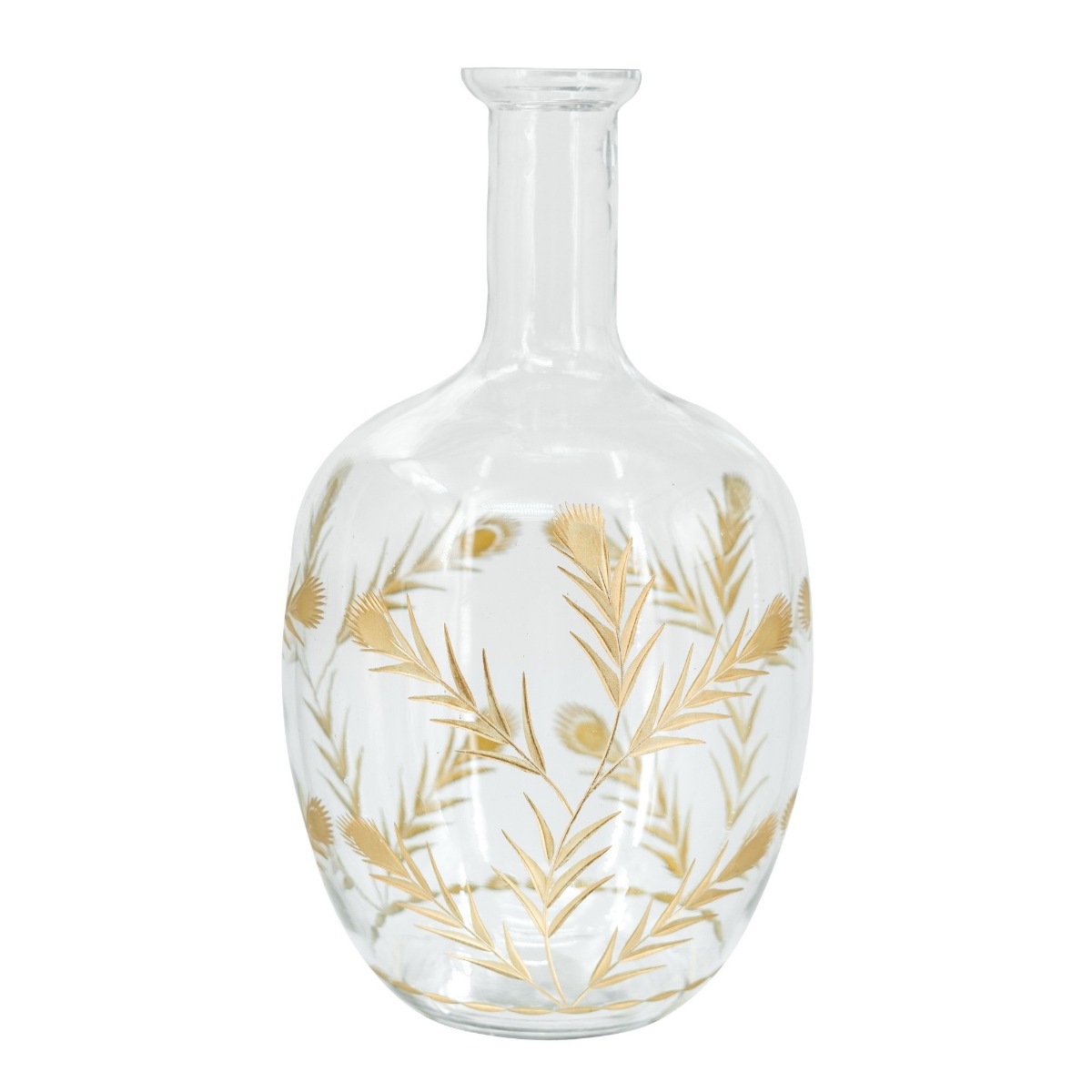 Artekko Aphelios Γυάλινο Διάφανο Διακοσμητικό Βάζο με Χρυσές Λεπτομέρειες (23x23x41)cm Artekko 77967-DS