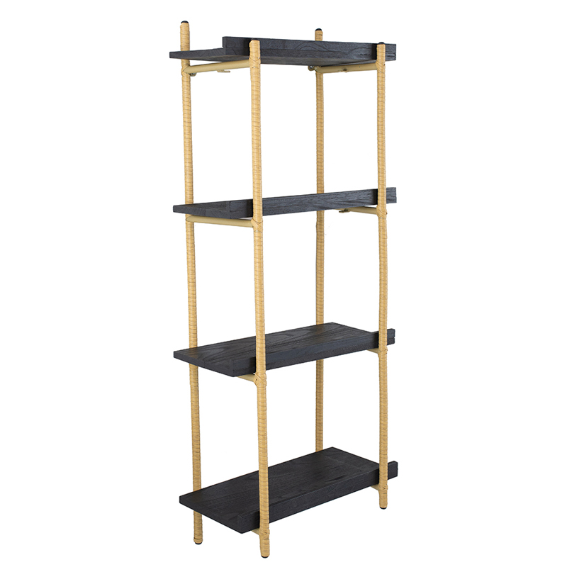 Artekko Shelf Ραφιέρα Επιτοίχια με 4 Ράφια Μέταλλο Ξύλο Ρατάν Μαύρο (46x25x112)cm Artekko 78036-DS