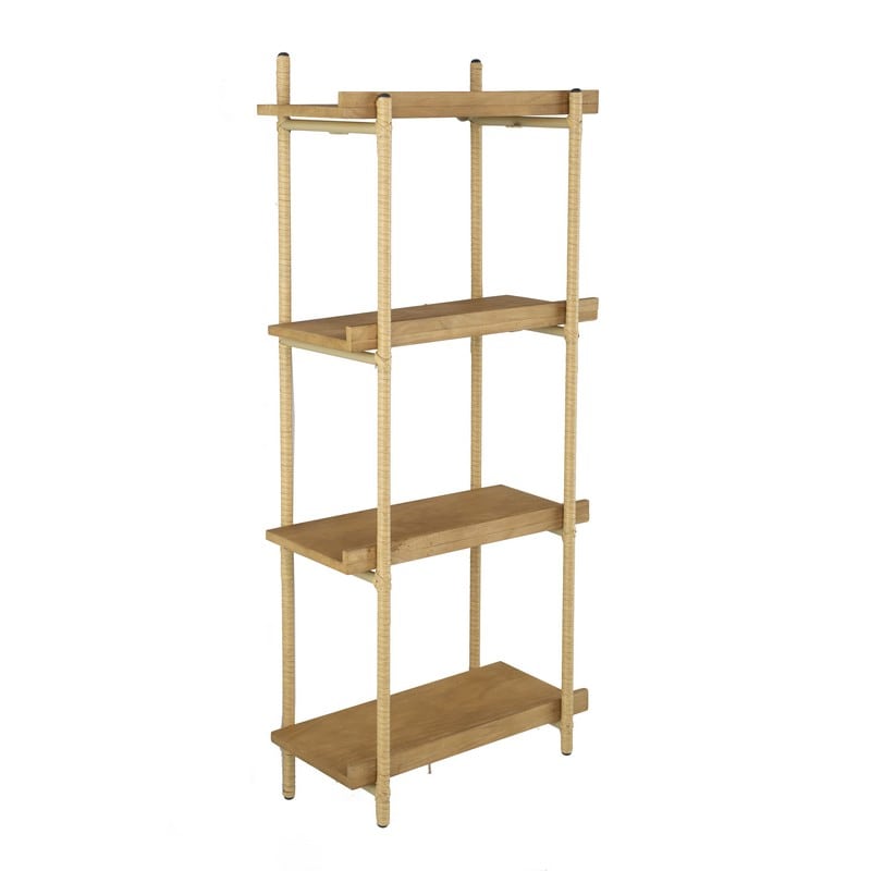 Artekko Shelf Ραφιέρα Επιτοίχια με 4 Ράφια Μέταλλο Ξύλο Ρατάν Καφέ (46x25x112)cm Artekko 78037-DS