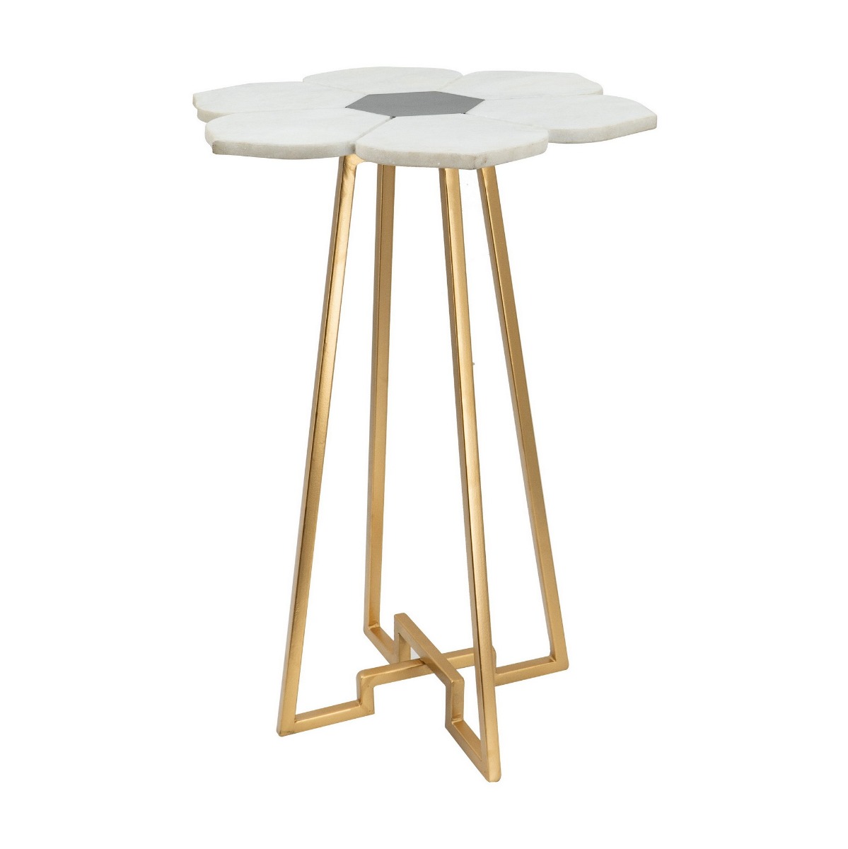 Artekko Marble Ασπρόμαυρο Μαρμάρινο Βοηθητικό Τραπέζι με Χρυσή Μεταλλική Βάση (52x52x50)cm Artekko 78278-DS