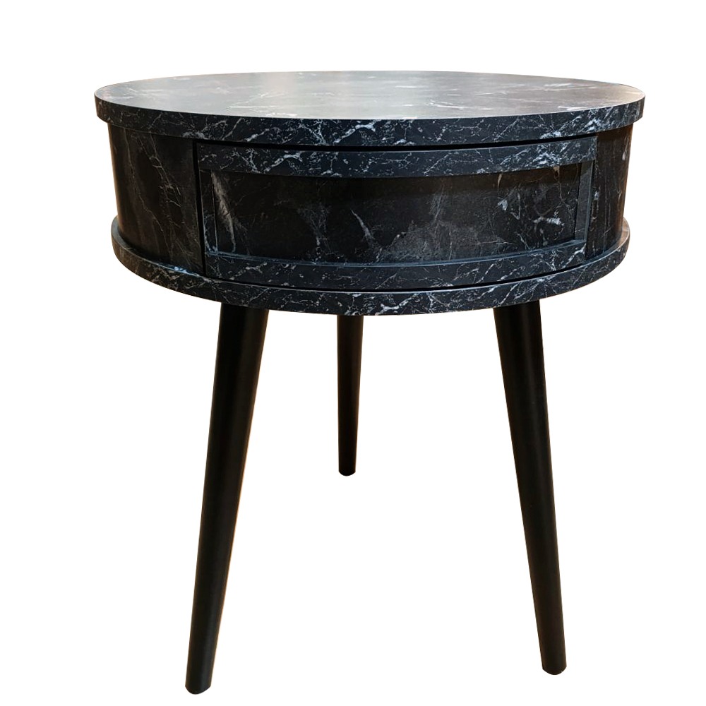 Artekko Strons Στρογγυλό Βοηθητικό Τραπέζι MDF με Εφέ Μαύρου Μαρμάρου (51x51x58)cm Artekko 783-0034