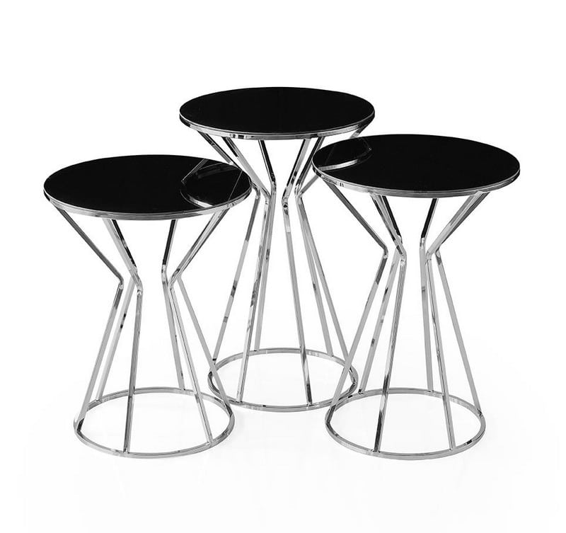 Artekko Gruemiys Τραπεζάκια Βοηθητικά Σετ/3 Μέταλλο Inox / Μαύρο Φιμέ Γυαλί Στρογγυλά (42,5x42,5x50)cm (42,5x42,5x55)cm (42,5x42,5x60)cm Artekko 783-0042