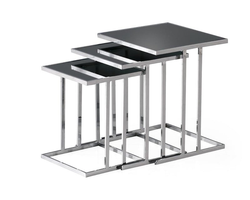 Artekko Udroiksu Τραπεζάκια Βοηθητικά Σετ/3 Μέταλλο Inox / Ασημί Φιμέ Γυαλί Τετράγωνα (37x37x45)cm (42x42x50)cm (47x47x55)cm Artekko 783-0046