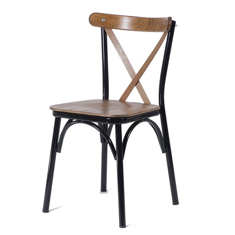 Artekko Καρέκλα με Χ Ξύλινη Πλάτη/Κάθισμα και Μεταλλικό Σκελετό (46x46x87)cm Artekko 783-0065