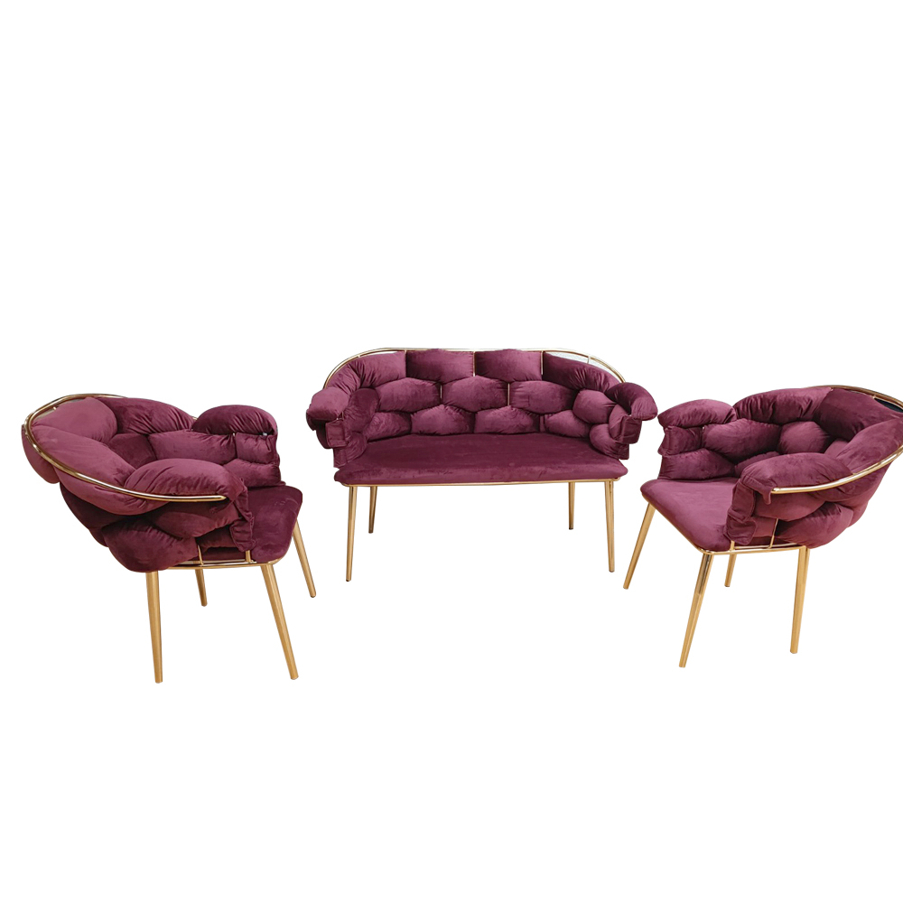 Artekko Balon Βελούδινο Μπορντό Σαλόνι με Διθέσιο Καναπέ και 2 Πολυθρόνες (135x65x80)cm (75x65x80)cm Artekko 783-0140