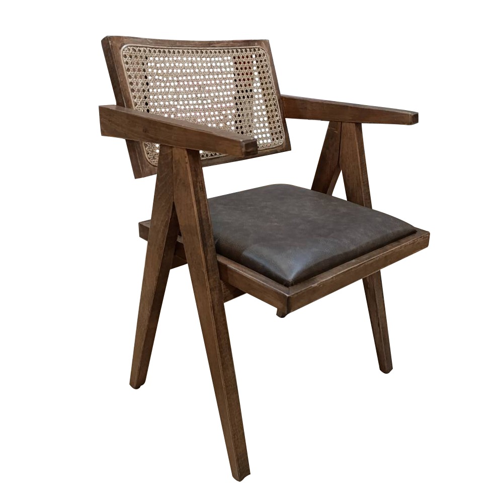 Artekko Suva Rattan Καρέκλα με Καφέ Ξύλινο Σκελετό με Ψάθα και Καφέ Τεχνόδερμα (52x55x80)cm Artekko 783-1504-C