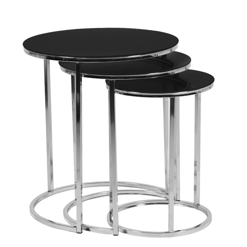 Artekko Alio Ζιγκόν/Τραπέζι Βοηθητικό  Μέταλλο/Γυαλί  Inox/Μαύρο (50x50x58)cm (42x42x52)cm (35x35x47)cm Σετ/3 Artekko 783-2504