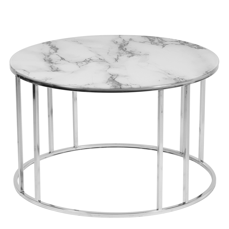 Artekko Sraardon Τραπέζι Σαλονιού Μεταλλικό Inox με σχέδιο καπακιού Λευκό Μάρμαρο(75x75x45)cm Artekko 783-2507