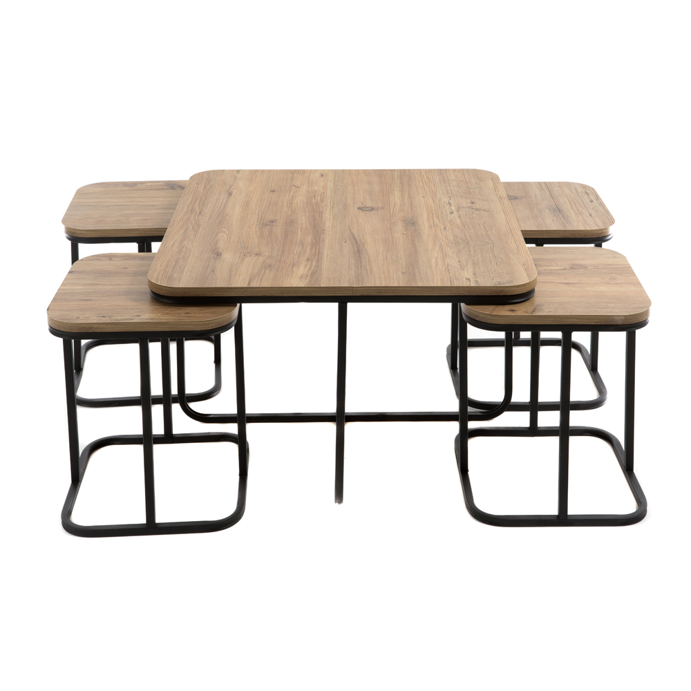 Artekko Τραπέζι σαλονιού ΣΕΤ/5 μέταλλο-ξύλο + 4 βοηθητ. τραπεζάκια (140x65x80)cm (75x65x80)cm Artekko 783-2540