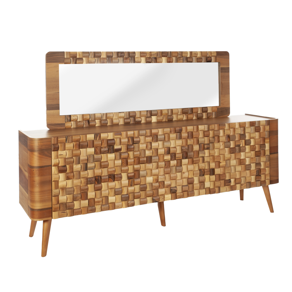 Artekko MK Καφέ Ξύλινος Ανάγλυφος Μπουφές με 3 Ντουλάπια (213x48x80)cm και Καθρέπτη (170x60x3)cm 2pcs Artekko 783-4302