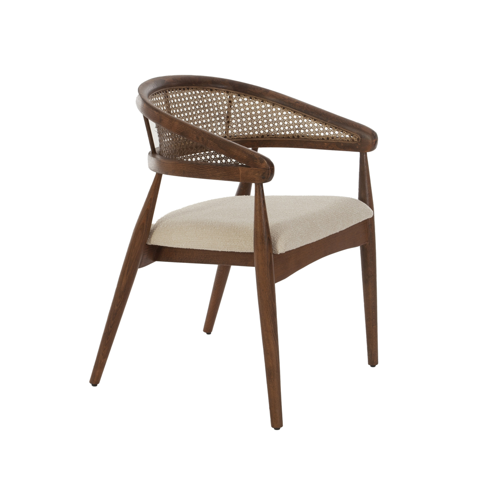 Artekko Maya Καφέ Ξύλινη Πολυθρόνα με Ψάθα και Μπεζ Μπουκλέ Ύφασμα (53x50x76)cm Artekko 783-6013