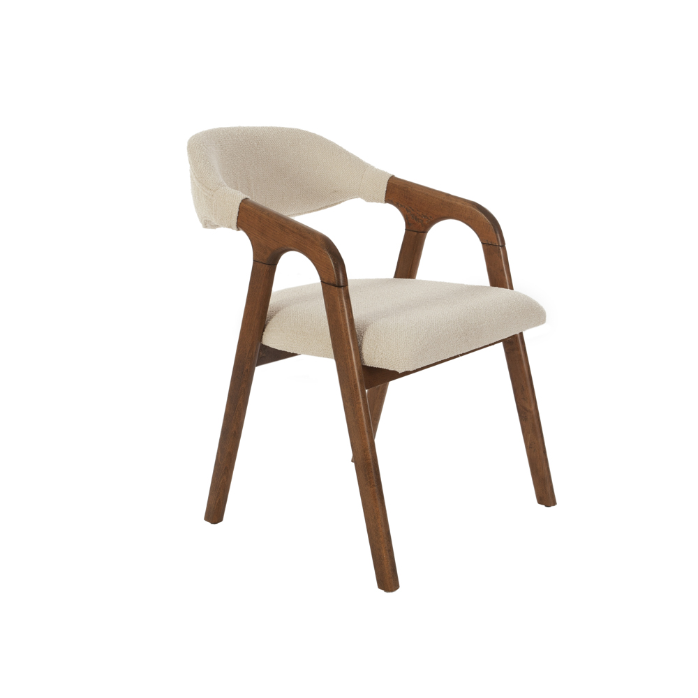 Artekko Hermes Καφέ Ξύλινη Πολυθρόνα με Μπεζ Μπουκλέ Ύφασμα (56x65x76)cm Artekko 783-6014