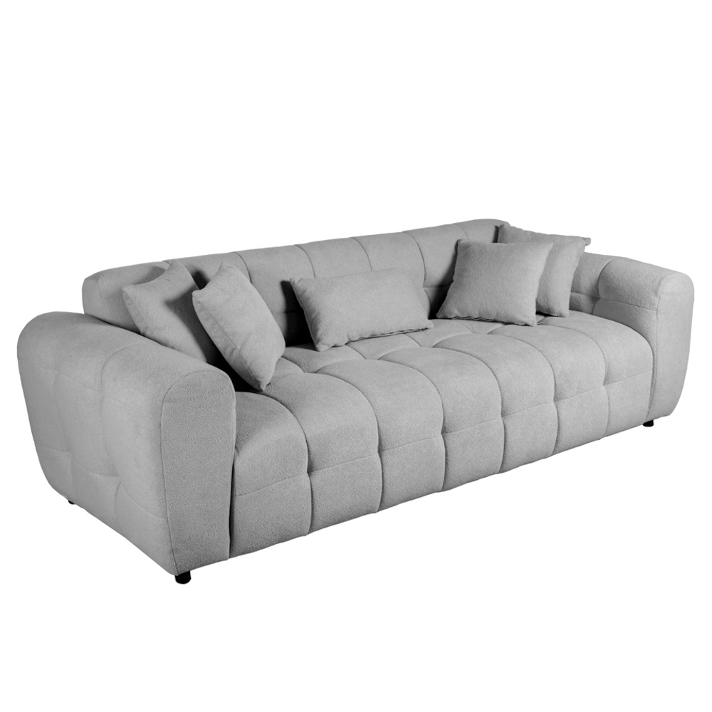 Artekko Sara Τριθέσιος Καναπές με Ανοιχτό Γκρι Μπουκλέ Ύφασμα (240x100x80)cm Artekko 783-6303